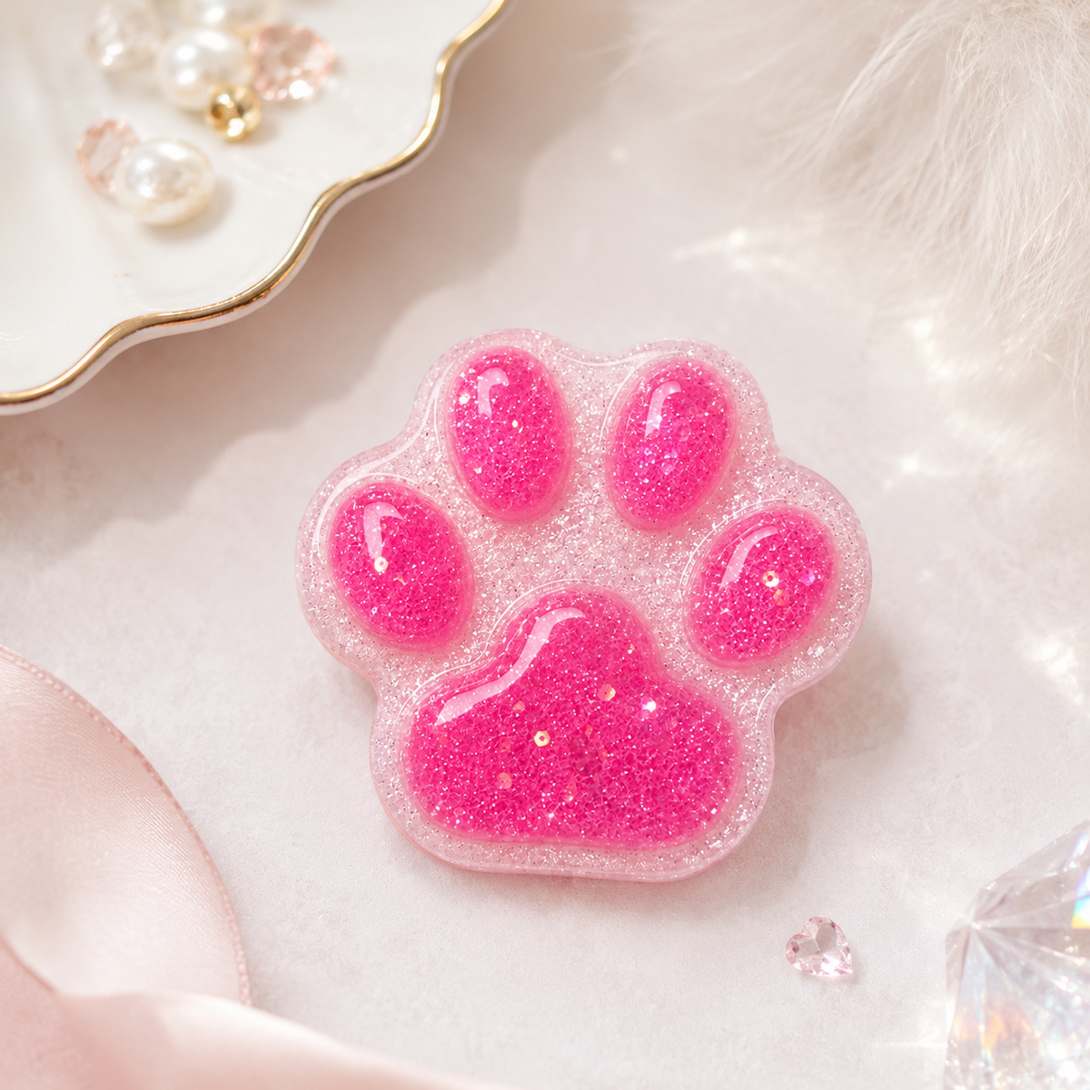Pink Glitter Cat Paw Resin Magnet