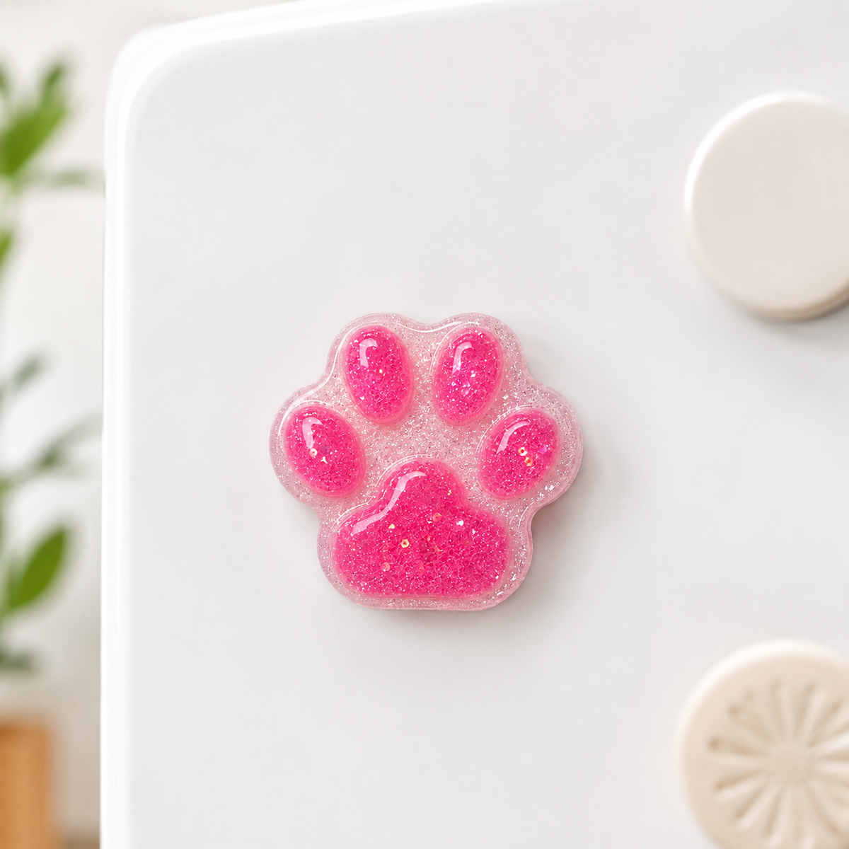 Pink Glitter Cat Paw Resin Magnet
