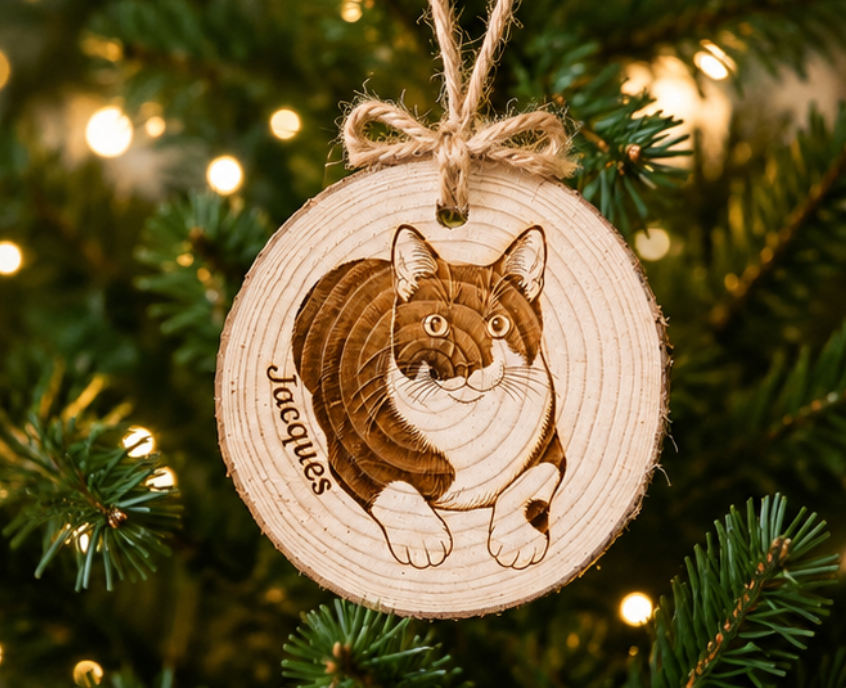 Custom pet ornament - wood slice