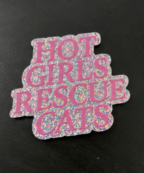Hot Girls Rescue Cats 3" Glitter Sticker