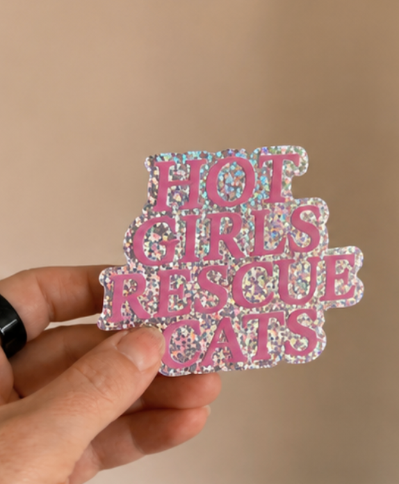 Hot Girls Rescue Cats 3" Glitter Sticker