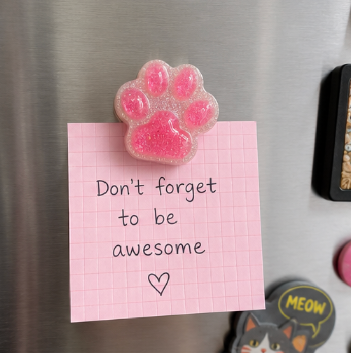 Pink Glitter Cat Paw Resin Magnet