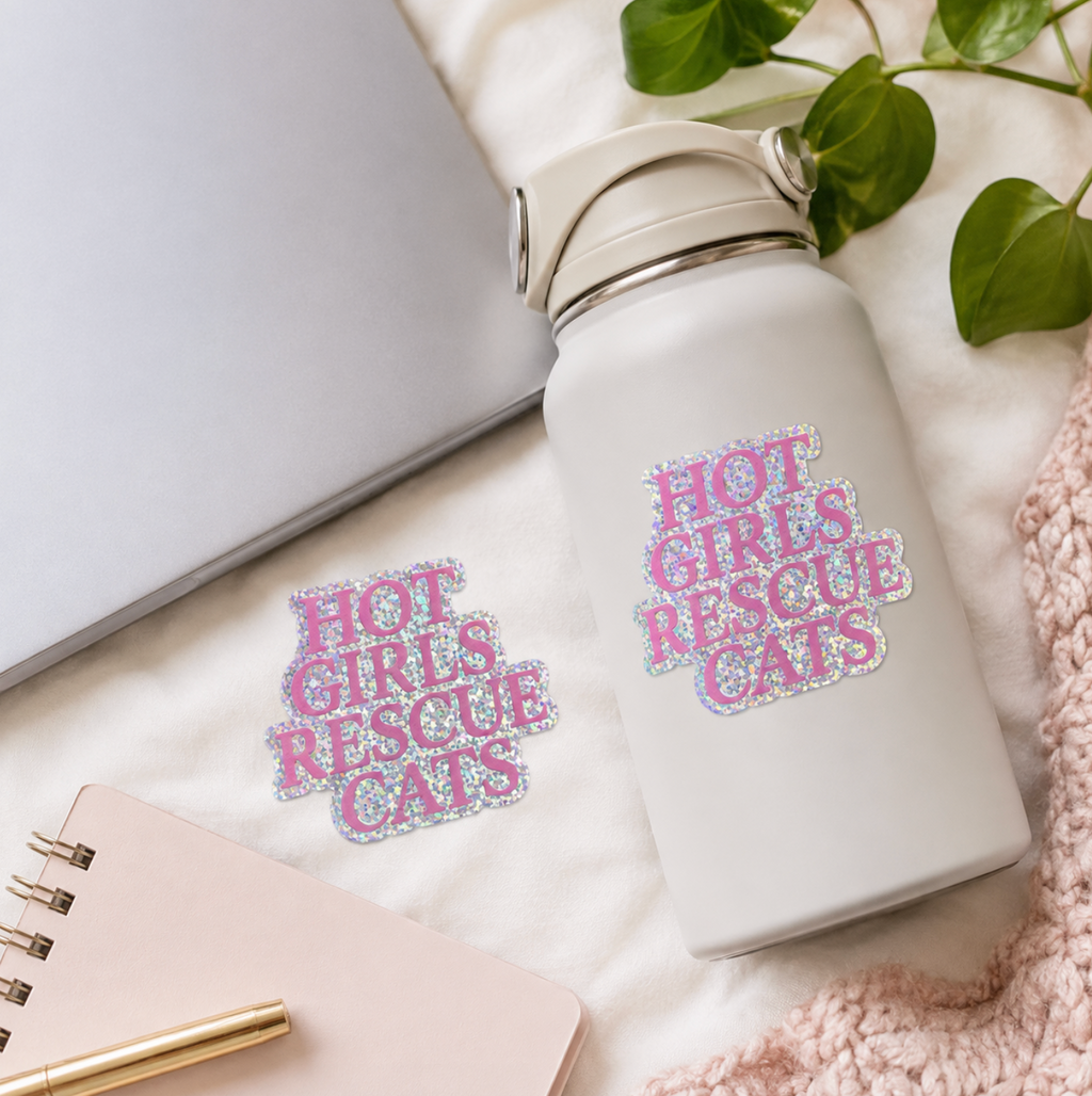 Hot Girls Rescue Cats 3" Glitter Sticker